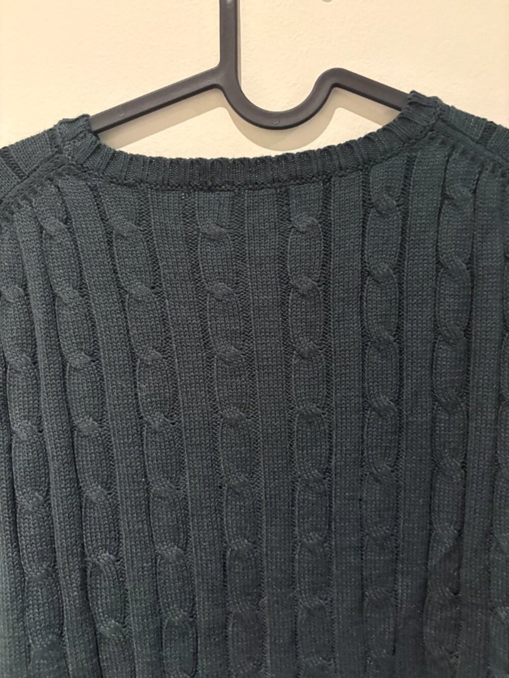 Polo Ralph Lauren Cable Knit Cotton Sweater Dark Green Red Pony - Picture 6 of 10